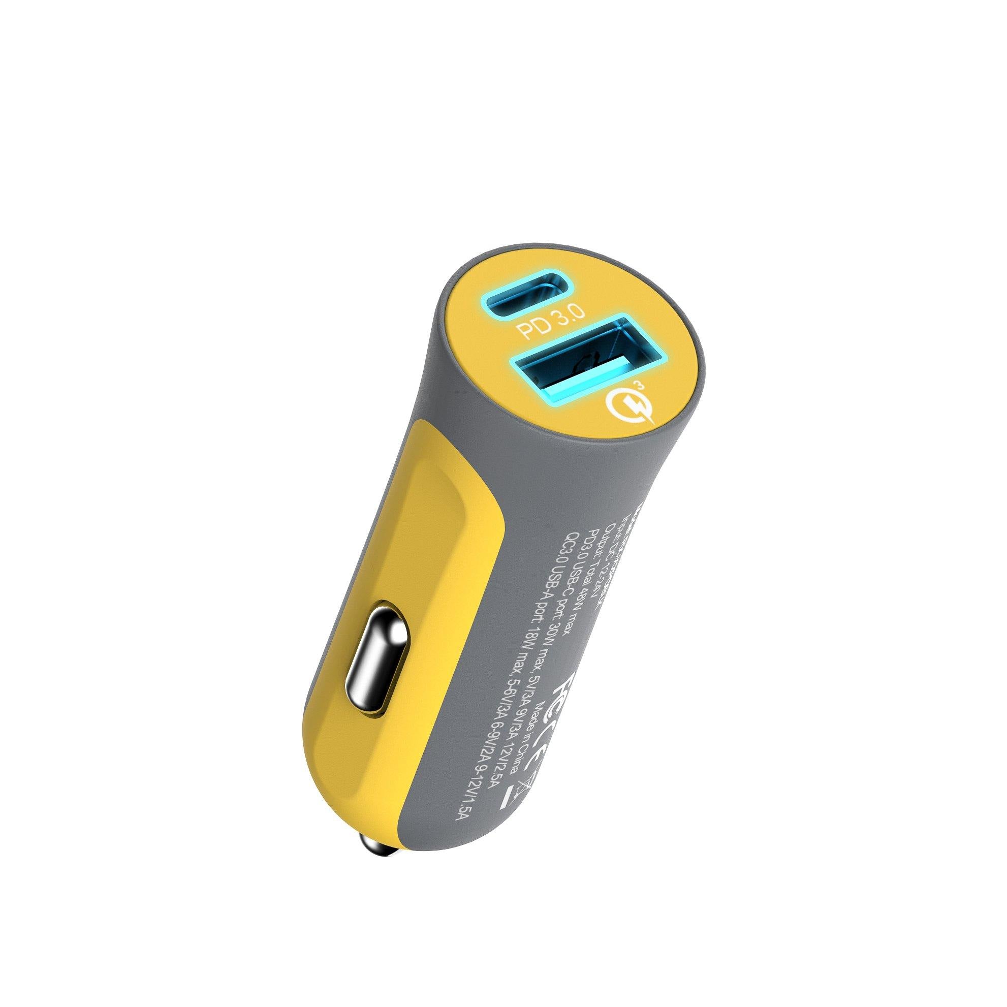 X2PD Compact & Fast Dual Car Charger with 30W USB-C PD - Yellow - RapidX