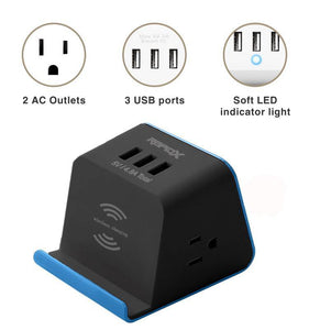 MyDesktop 29W Wireless Charging Stand with 3 USB Ports and 2 Power Outlets - Blue - RapidX