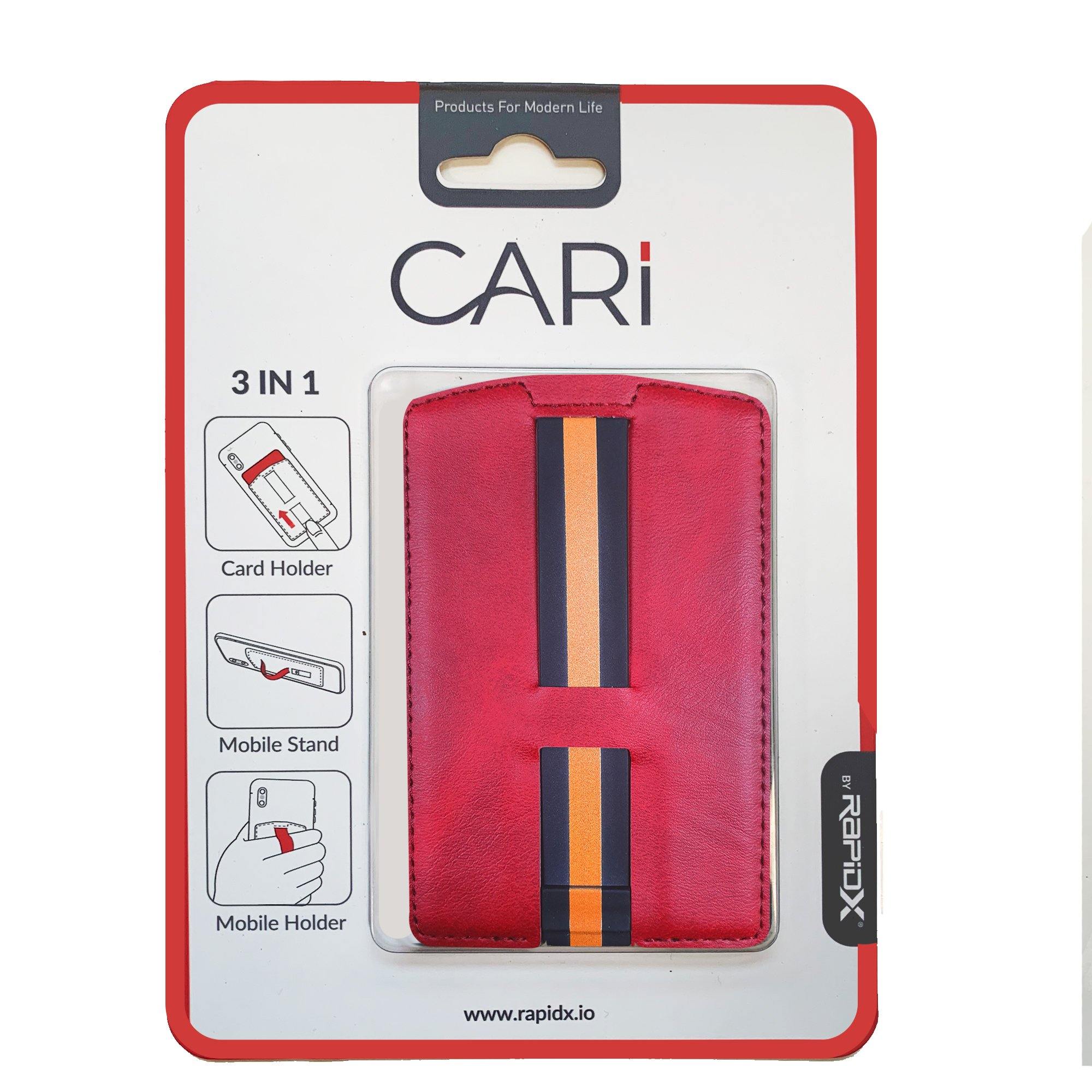 CARI Universal 3 in 1 Phone Wallet with Card Holder, Stand, and Strap - Red - RapidX