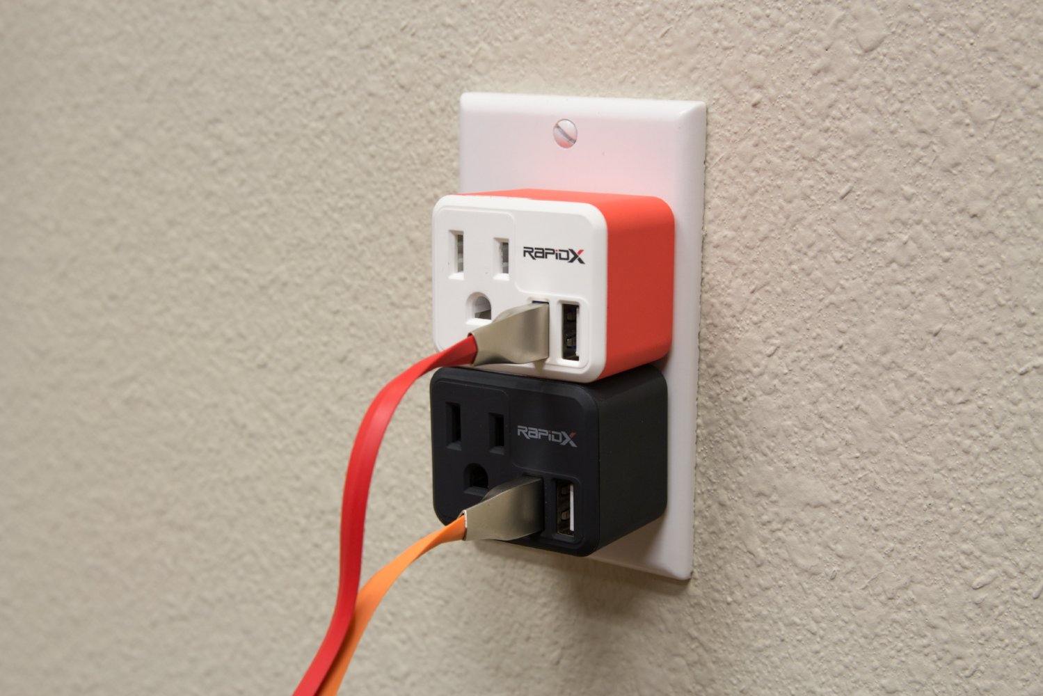 PowX-2 Wall Outlet with 2 USB Ports by RapidX Red - RapidX