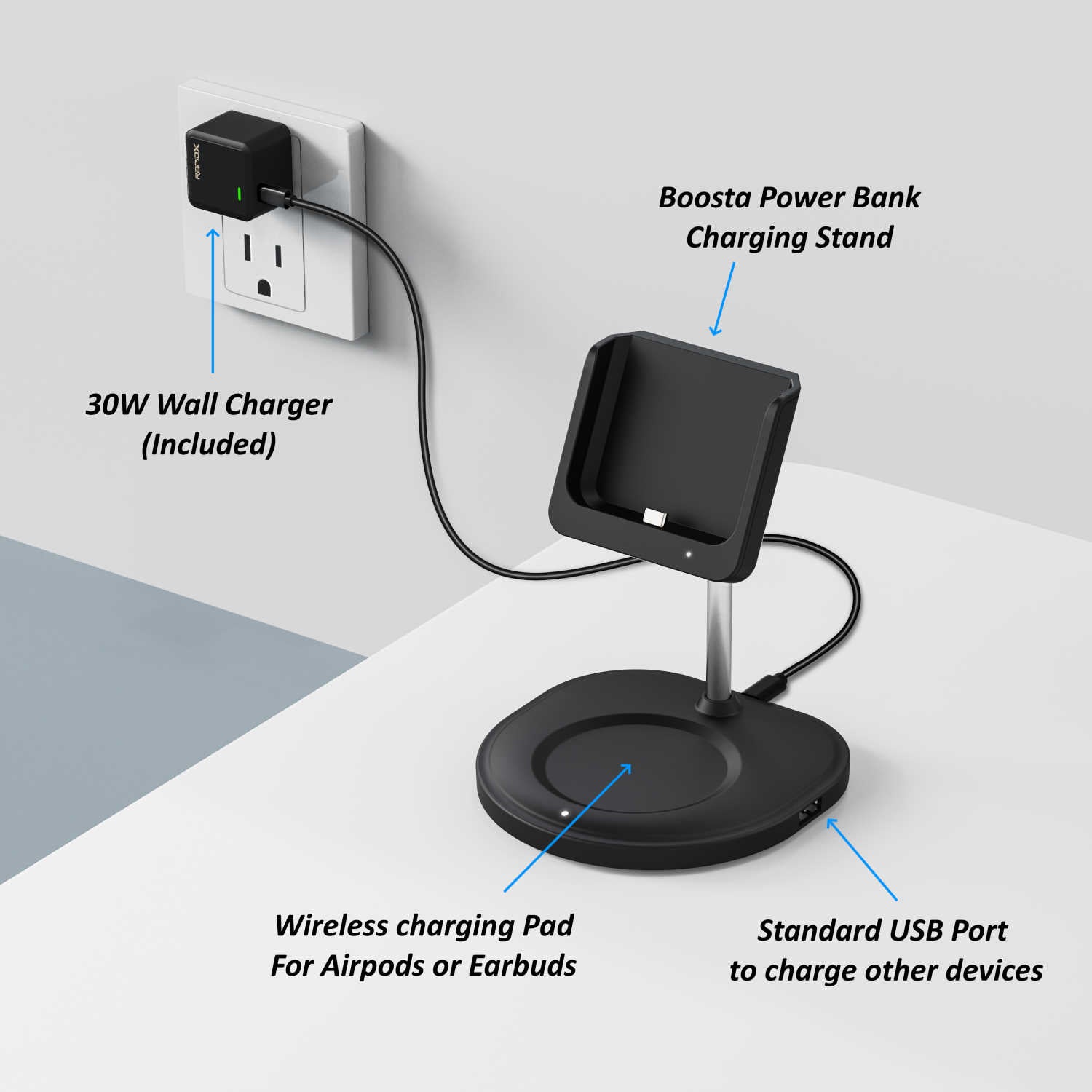 Charging Station for RapidX Boosta Power Bank and AirPods